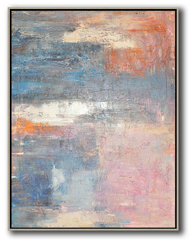 Extra Large Textured Painting On Canvas,Vertical Palette Knife Contemporary Art,Canvas Wall Art Pink,White,Orange,Violet Ash